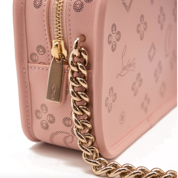 CHRISTIAN LOUBOUTIN RADIOLOUBI SMALL LEATHER CROSSBODY BAG PINK PERFORATED - Picture 4 of 12